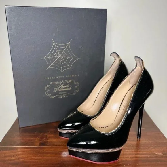 Charlotte Olympia x Agent Provocateur Black Soirée Zipper High Heel Pumps Womens - Picture 1 of 6